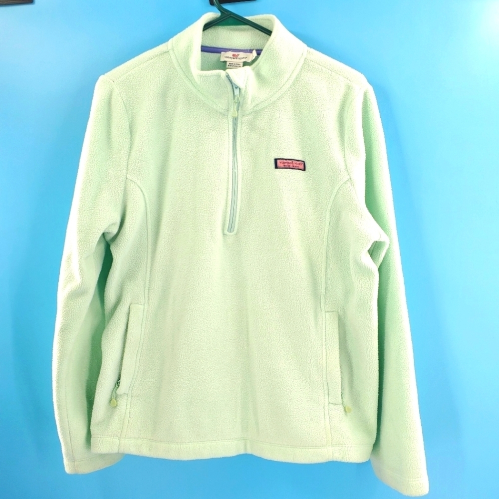 Vineyard Vines quarter zip mint green fleece kids L